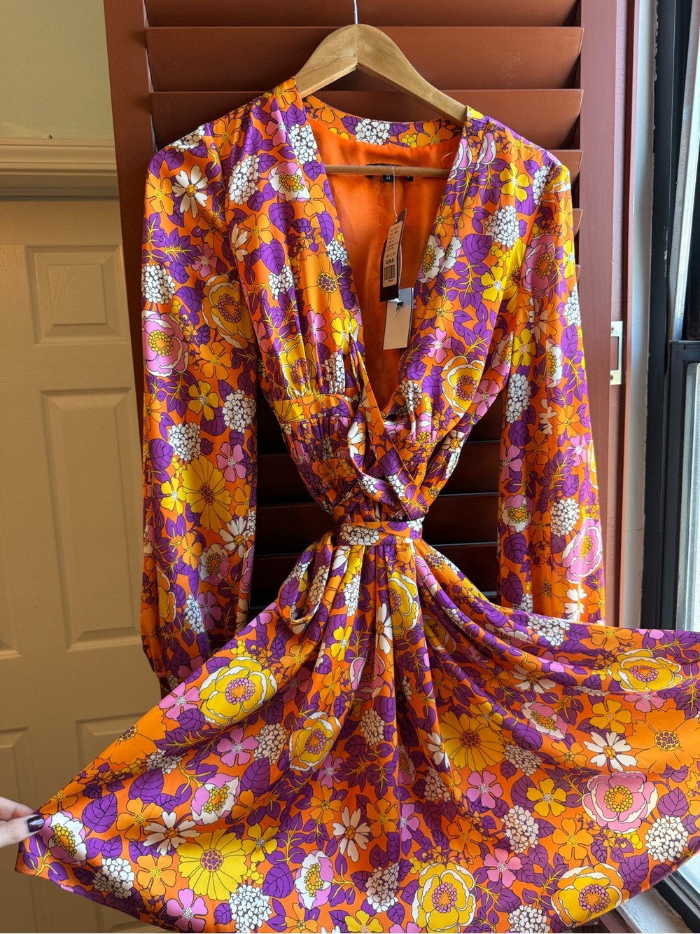 NWT- Ivonne-Women's Orange & Purple Floral Wrap Dress
